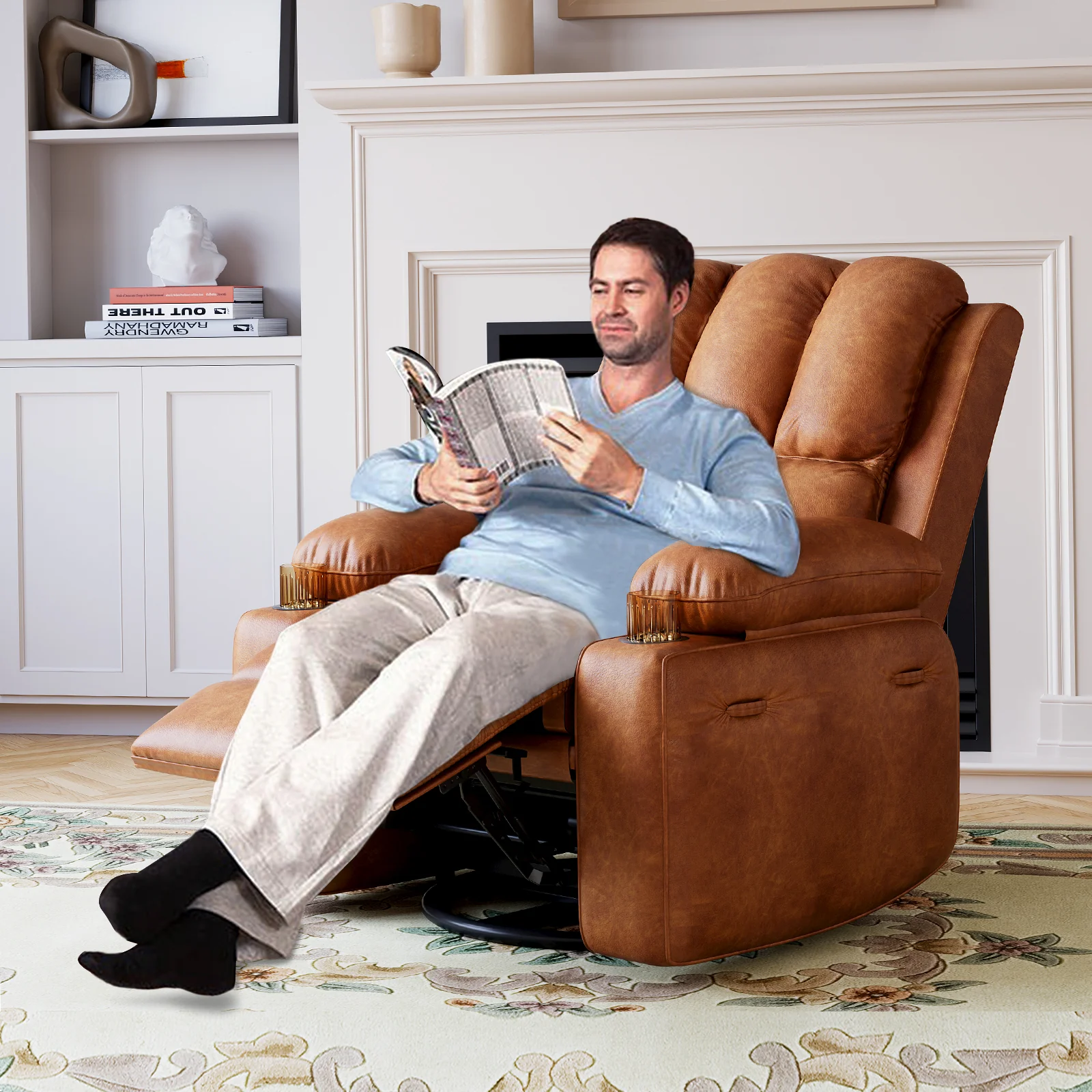 Garvee 27'' Width Electric Power Oversized Rocker Swivel Recliner Chair, USB Charger Lazy Boy for Adults, w/ Vibrating Massage and Heating, 1.5x Sponge Filling for Living Room, Bedroom and Nursery