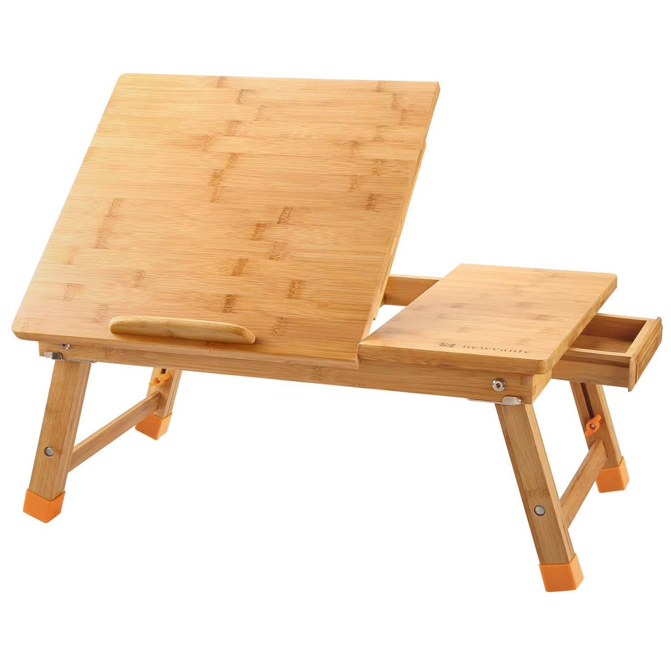 Nnewvante Laptop Desk Table Adjustable 100% Bamboo Foldable Breakfast Serving Bed Tray W&