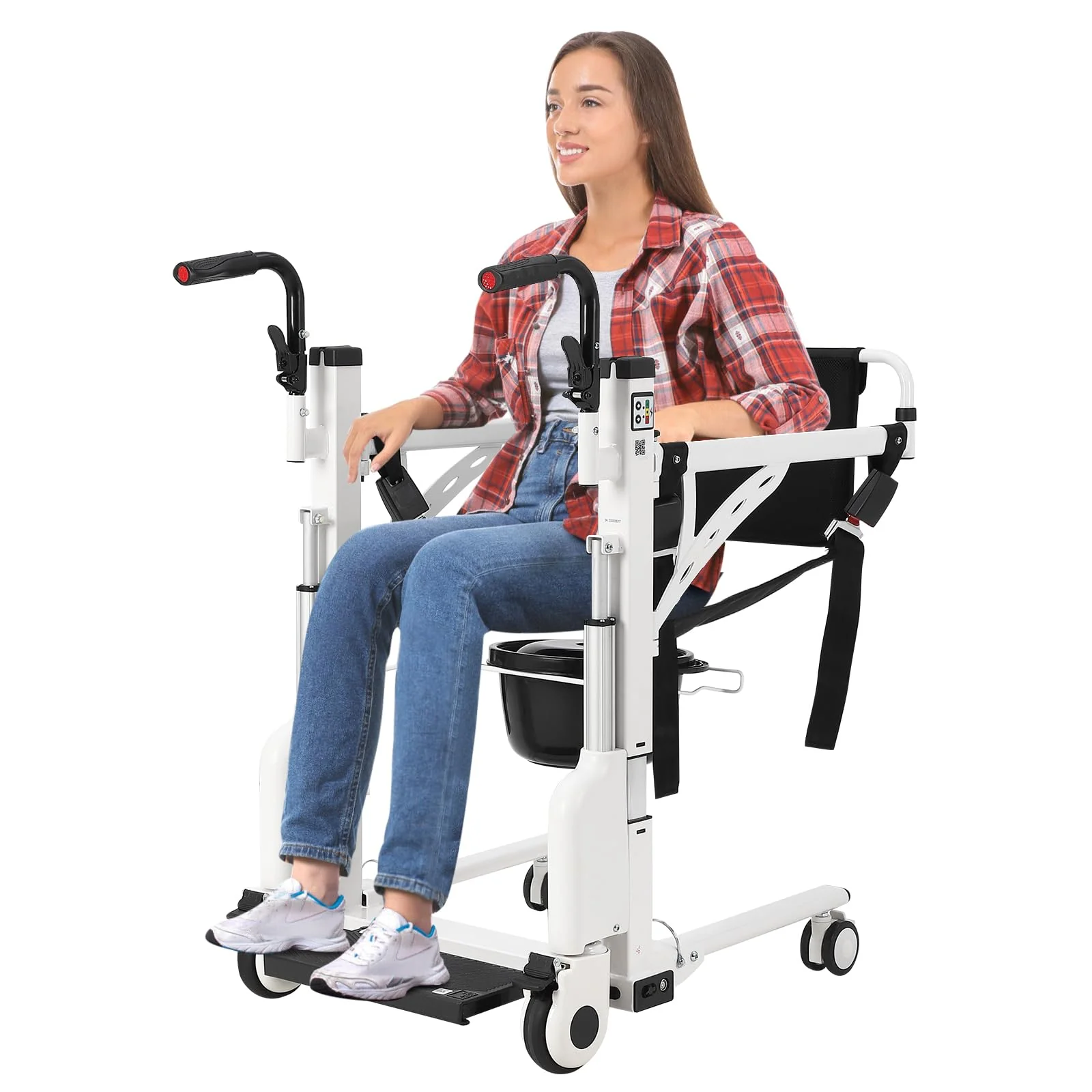 Garvee Hoyer Lifts for Home Use, Electric Patient Lift Transfer Chair,Hydraulic Patient Lift Transfer Chair, Bathroom Wheelchair with 180° Split Seat and Potty, Portable Elderly Lift