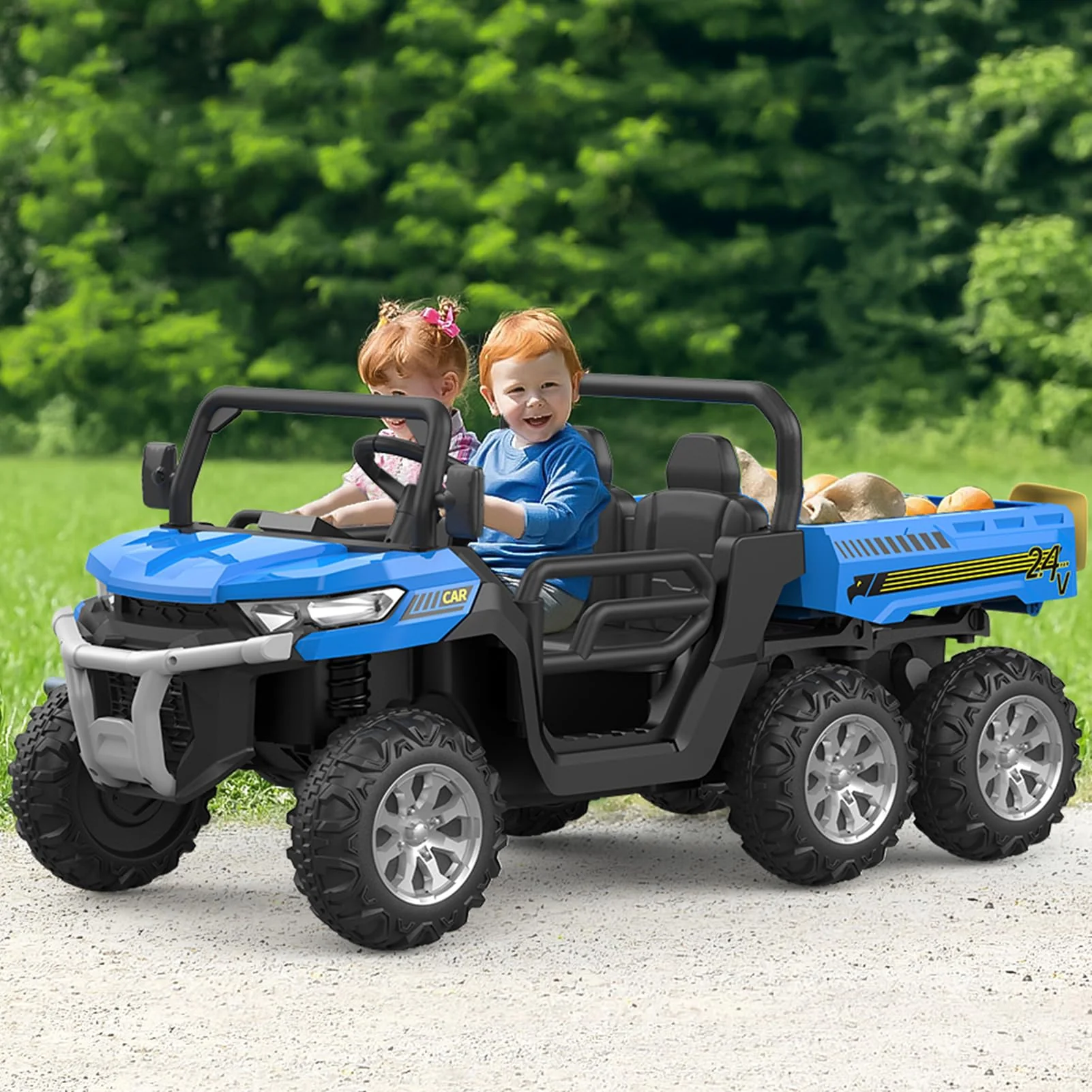 Garvee 2-Seater Ride on Car,6X6 24V Kids Ride On Dump Truck with Remote Control Electric Utility Vehicles UTV Battery Powered 6 Wheeler, for 3 years and up - Blue