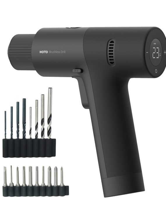 2026 HOTO – 12V Brushless Drill, Digital Display, 30 Precision Gears, Variable Speed. 18 Screw & Drill Bits – Black