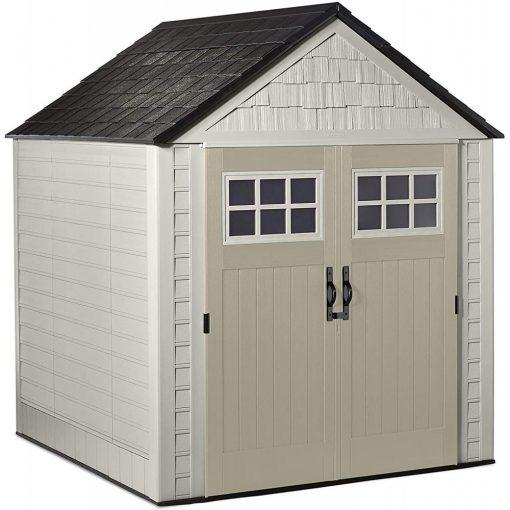 2026 Rubbermaid 7×7 Ft Durable Weather Resistant Resin Outdoor Garden Storage Shed with Windows and Utility Hooks, Sand