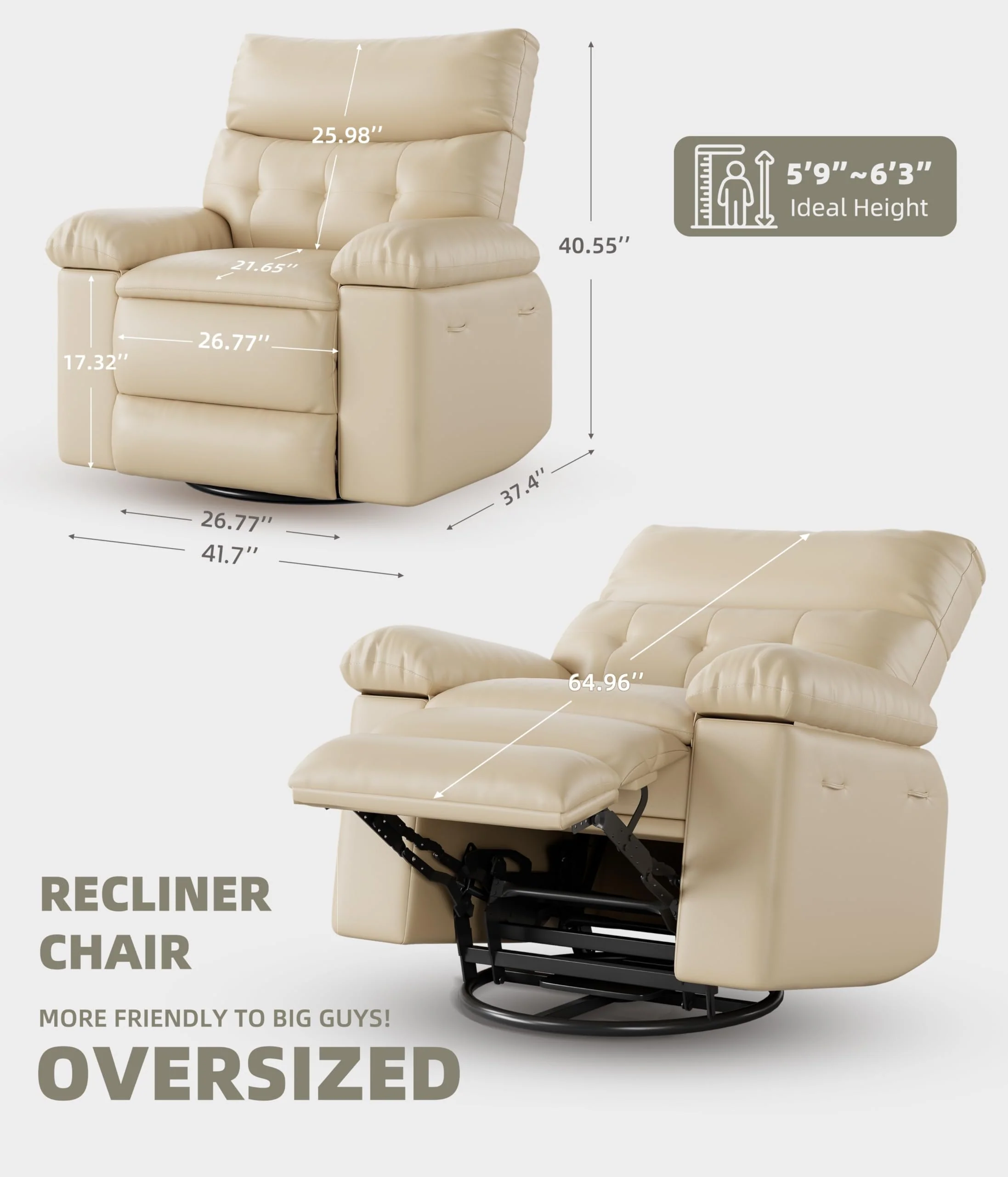 Garvee Oversized Wide Recliner Chair - PU Leather Large Manual Recliner for Adults, Ultimate Comfort Lazy Boy with 1.5X Sponge Filling and Easy Recline Mechanism for Relaxation