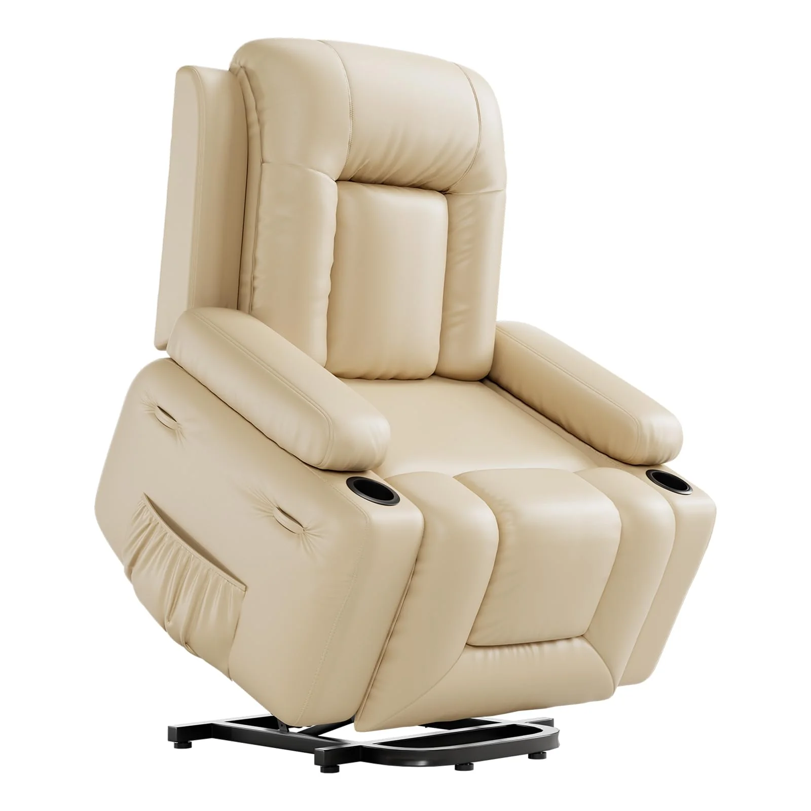 Garvee PU Leather Power Lift Recliner Chair With Massage and Heat, Adjustable Furniture for Back, Legs w/ 3 Positions, Usb Port, Side Pocket (Beige, 27