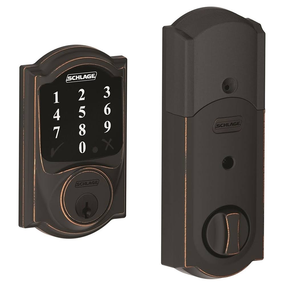 Schlage BE468ZPCAM716 Camelot Connect Electronic Touchscreen Deadbolt with Z-Wave Plus Technology Aged Bronze
