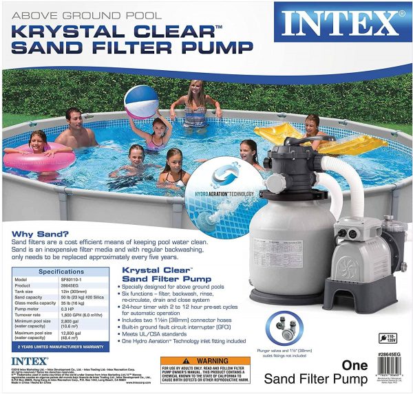 2026 Intex Krystal Clear Sand Filter Pump for Above Ground Pools, 12-inch, 110-120V with GFCI