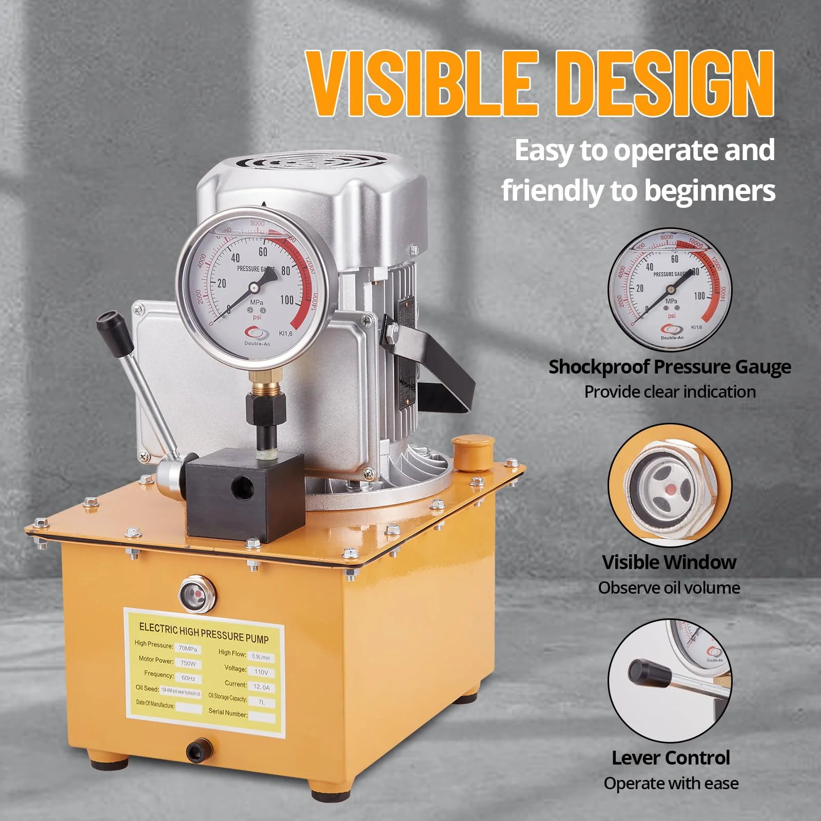 Garvee Electric Driven Hydraulic Pump 10000 Psi Manual Valve Hydraulic Power Unit 750W 110V Single Acting Hydraulic Electric Pump 8L Tank