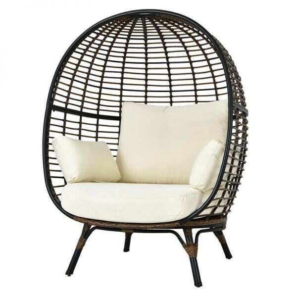 2026 Oversized Outdoor Patio Rattan Egg Lounge Chair with 4 Cushions