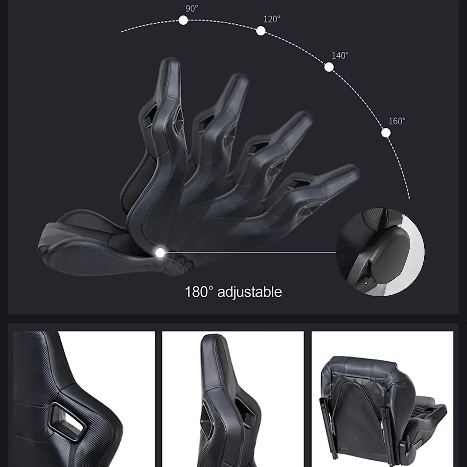1Pair Ergonomic Sport Racing Seats Adjustable Double Slides PVC Racing Seats