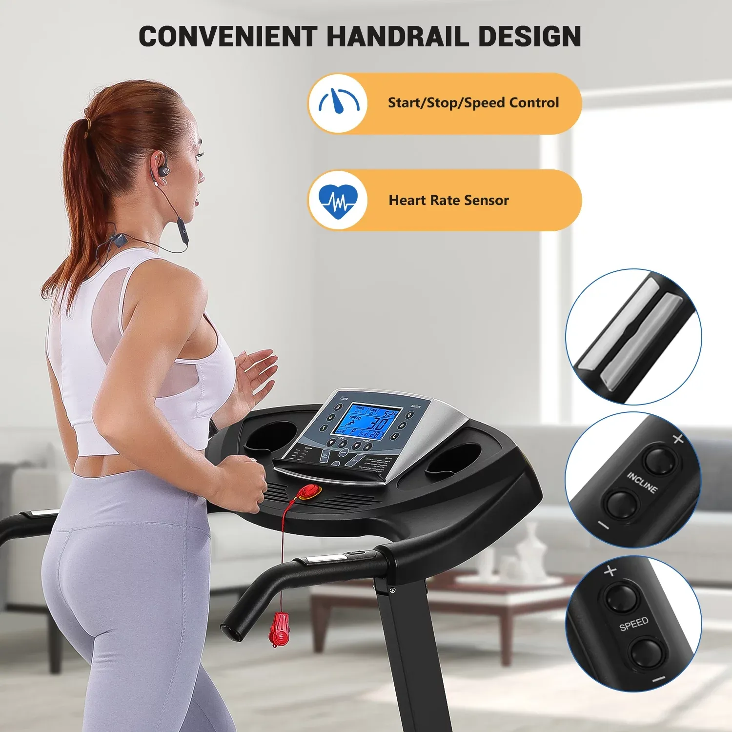 MARNUR 2.5 HP Treadmill with 12% Auto Incline, 220 lb Weight Capacity, 0.5-8.5 mph