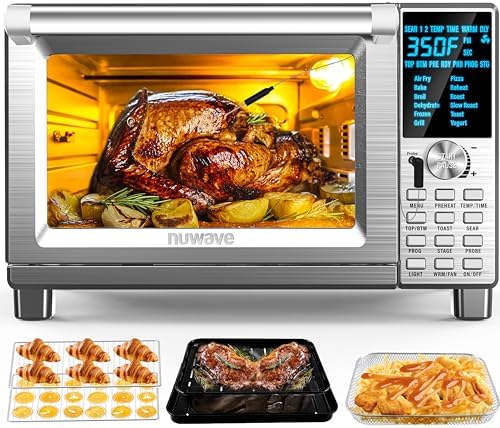 2026 Nuwave Bravo Air Fryer Toaster Smart Oven  12-in-1 Countertop Convection  30-QT XL Capacity  50°-500°F Temperature Controls  Top and Bottom Heater Adjustments 0%-100%  Brushed Stainless Steel Look