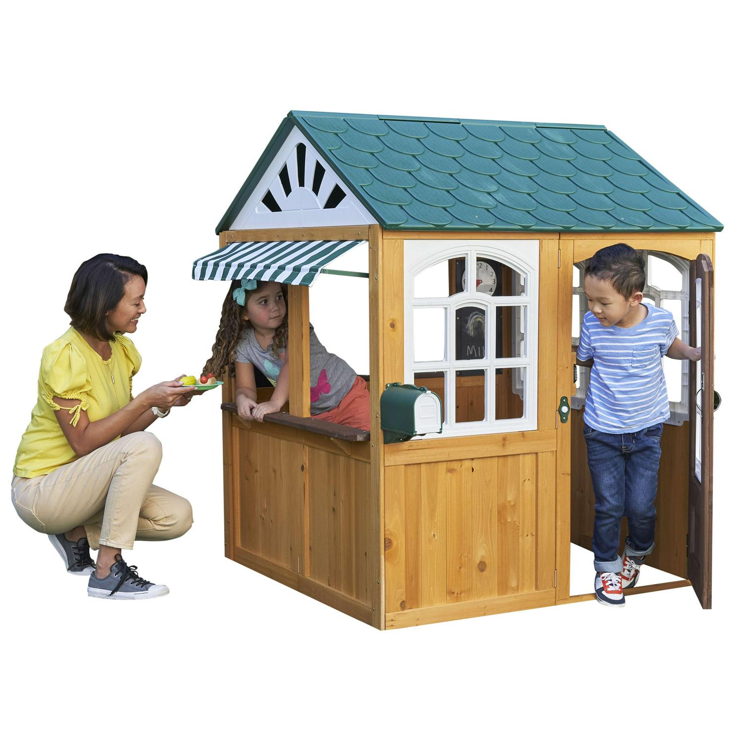 2026 KidKraft Garden View Outdoor Wooden Playhouse with Ringing Doorbell, Mailbox and Chalkboard