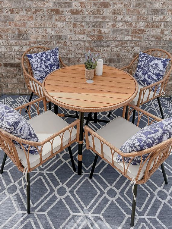 2026 YITAHOME 5 Pieces Outdoor Patio Dining Table Chair Set Wicker Patio Dining Set Outdoor Rattan Dining Table Set for Patio  Backyard  Balcony  Garden (with Umbrella Hole)