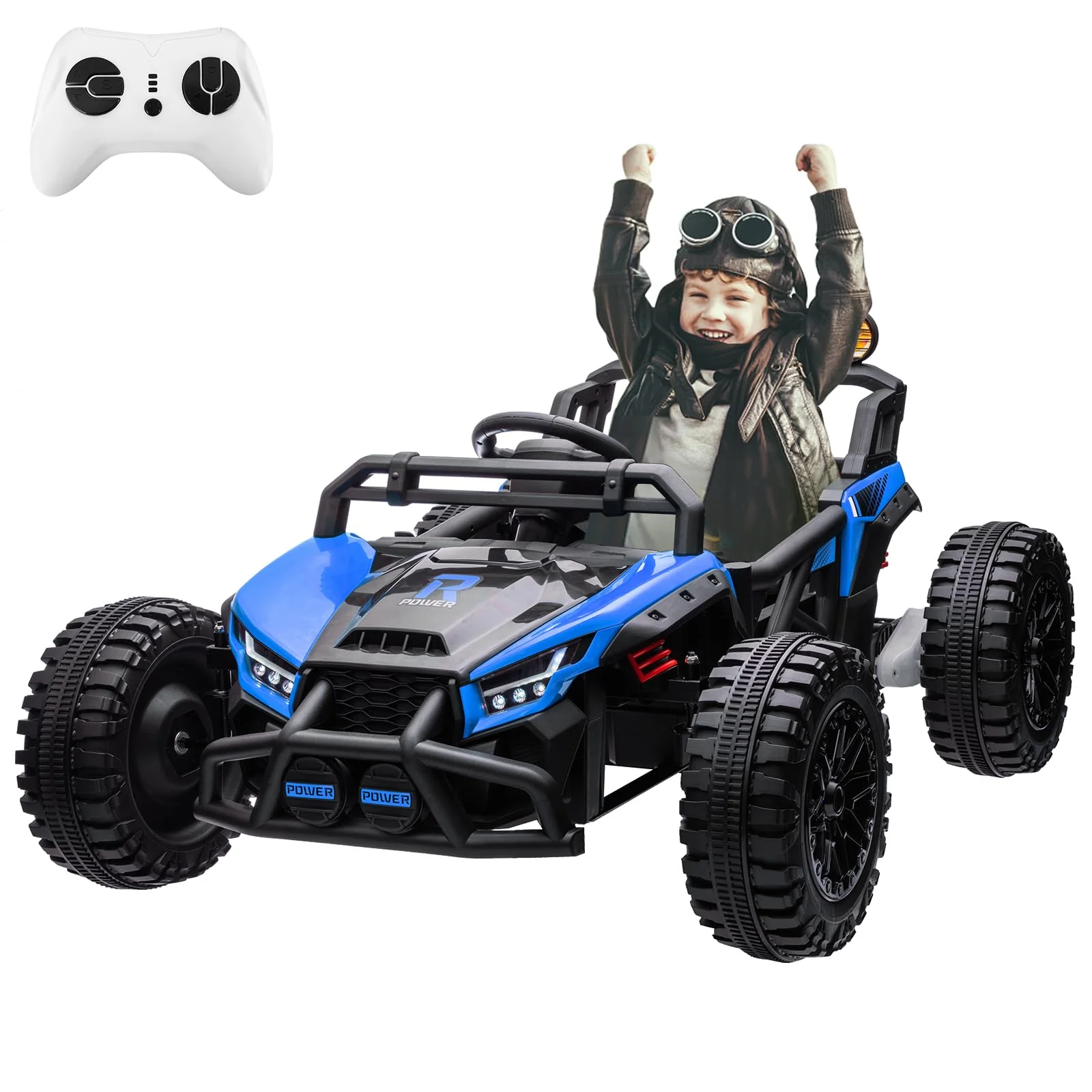 Garvee 24V Electric UTV,Ride On Toys for Big Kids,2x130W Powerful Electric Car with Remote Control， 4 Shock Absorbers，LED Lights,Music for Boys and Girls,Blue