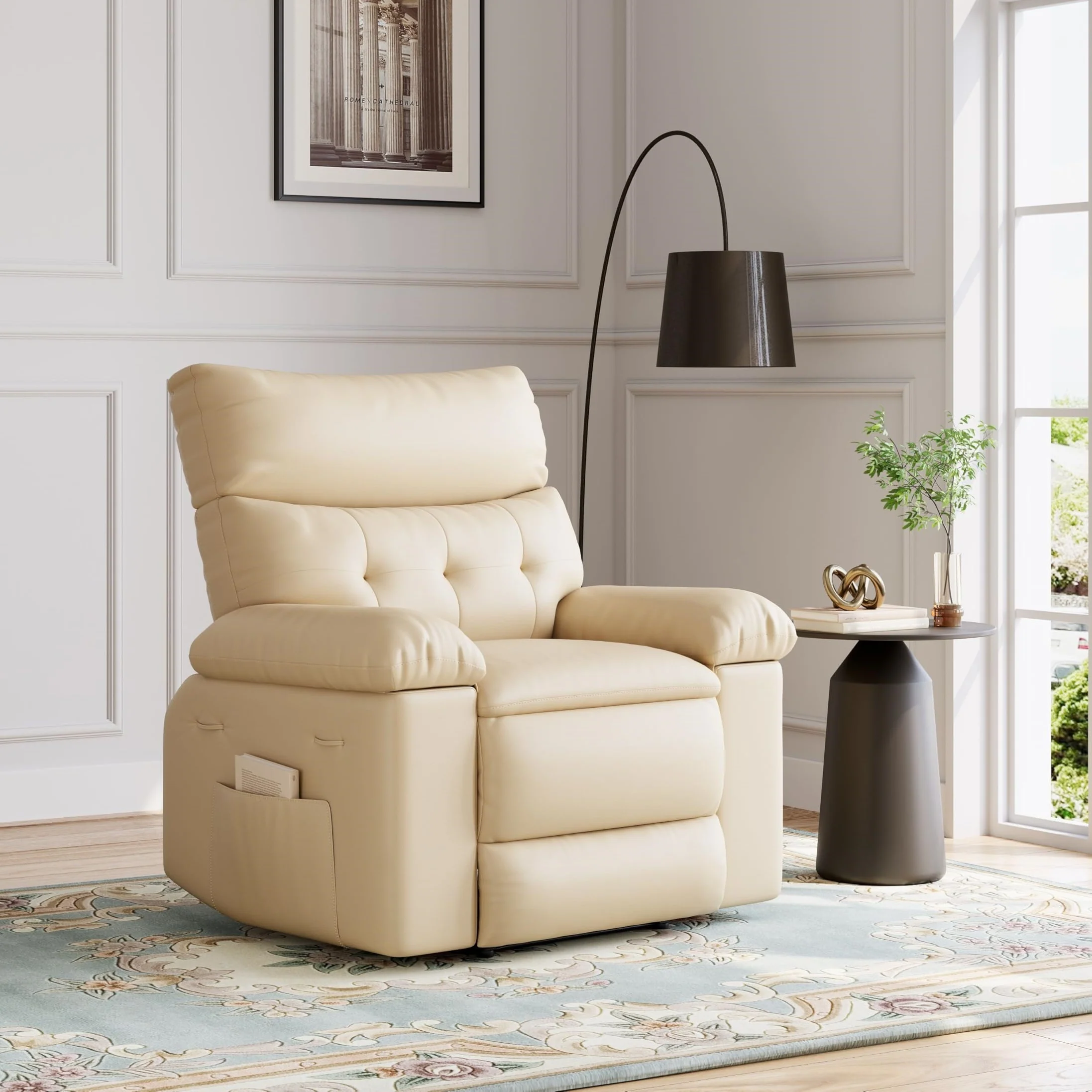 Garvee Oversized Wide Recliner Chair - Heat and Massage, PU Leather Large Manual Recliner for Adults, Ultimate Comfort Lazy Boy with 1.5X Sponge Filling and Easy Recline Mechanism for Relaxation