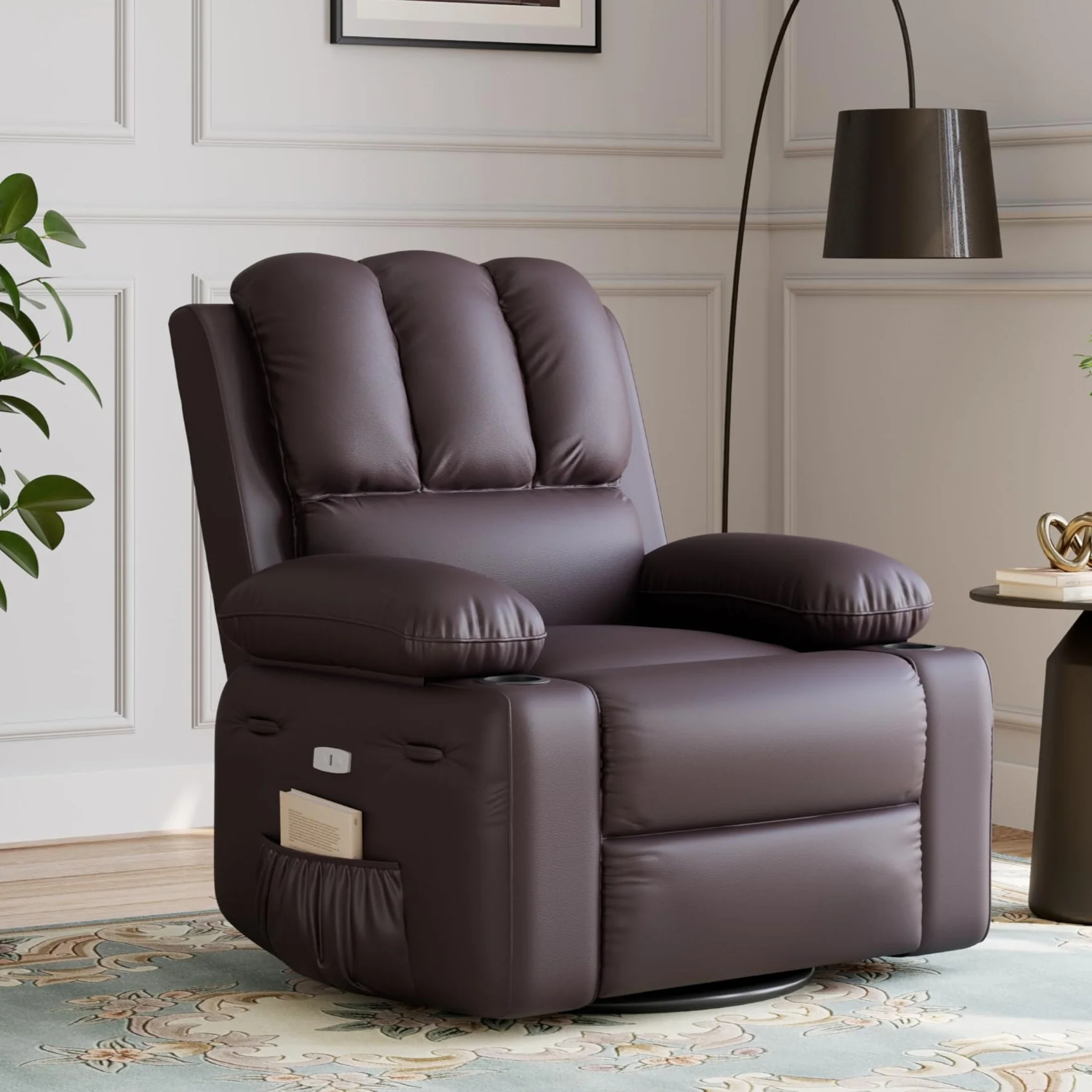 Garvee 27'' Width Electric Power Oversized Rocker Swivel Recliner Chair, USB Charger Lazy Boy for Adults, w/Vibrating Massage and Heating, 1.5X Sponge Filling for Living Room, Bedroom and Nursery
