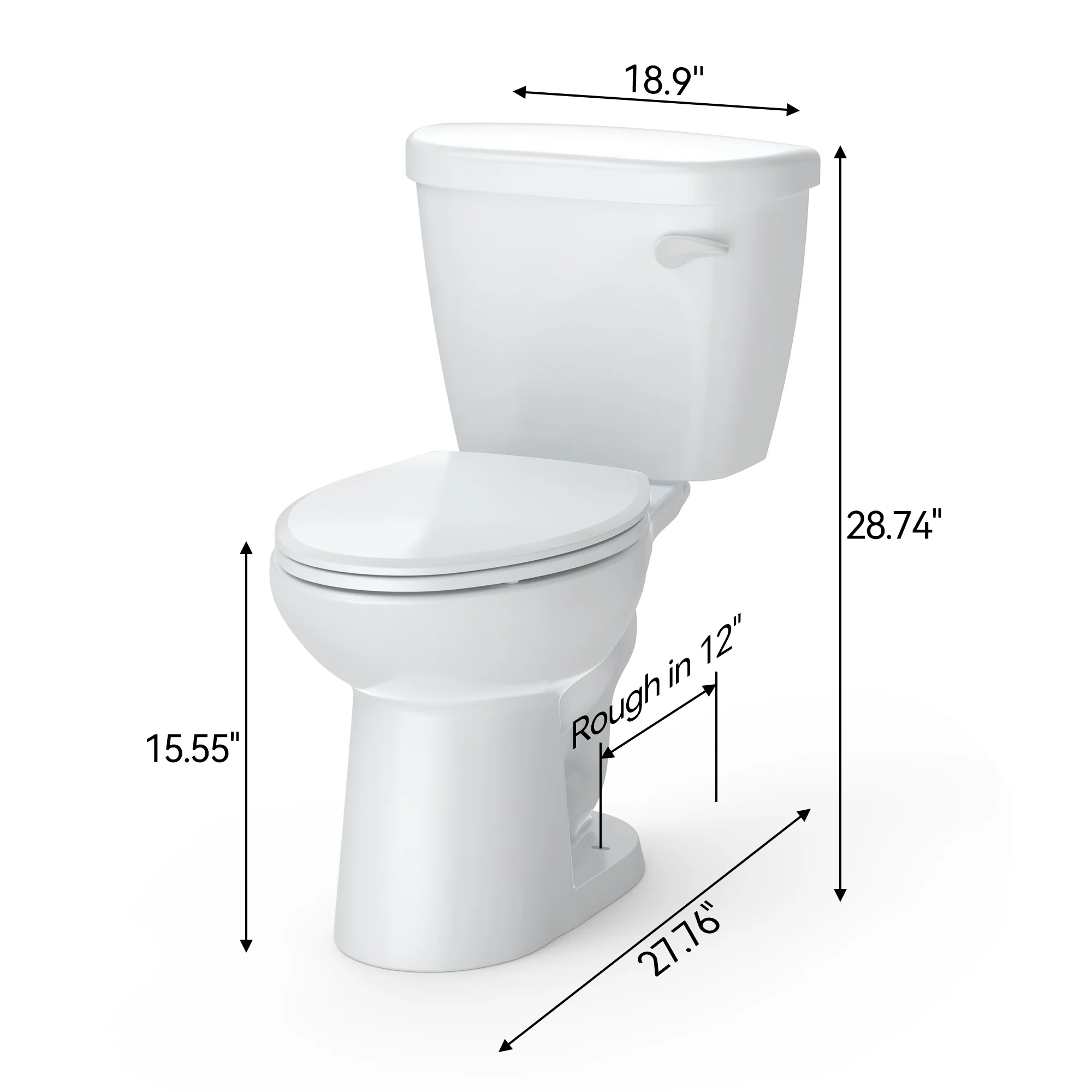Garvee Two-Piece Elongated Toilet, 1.28 GPF Powerful Single Flush Toilet, 15.5