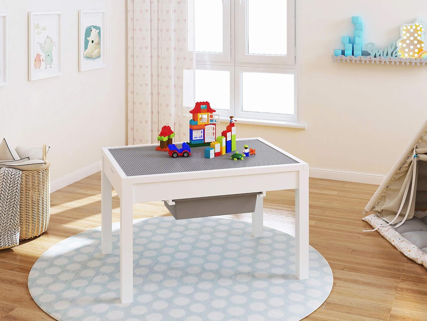 2026 UTEX 2-in-1 Kid Activity Table with Storage for Older Kids  Large Play Table for Kids Boys Girls  White