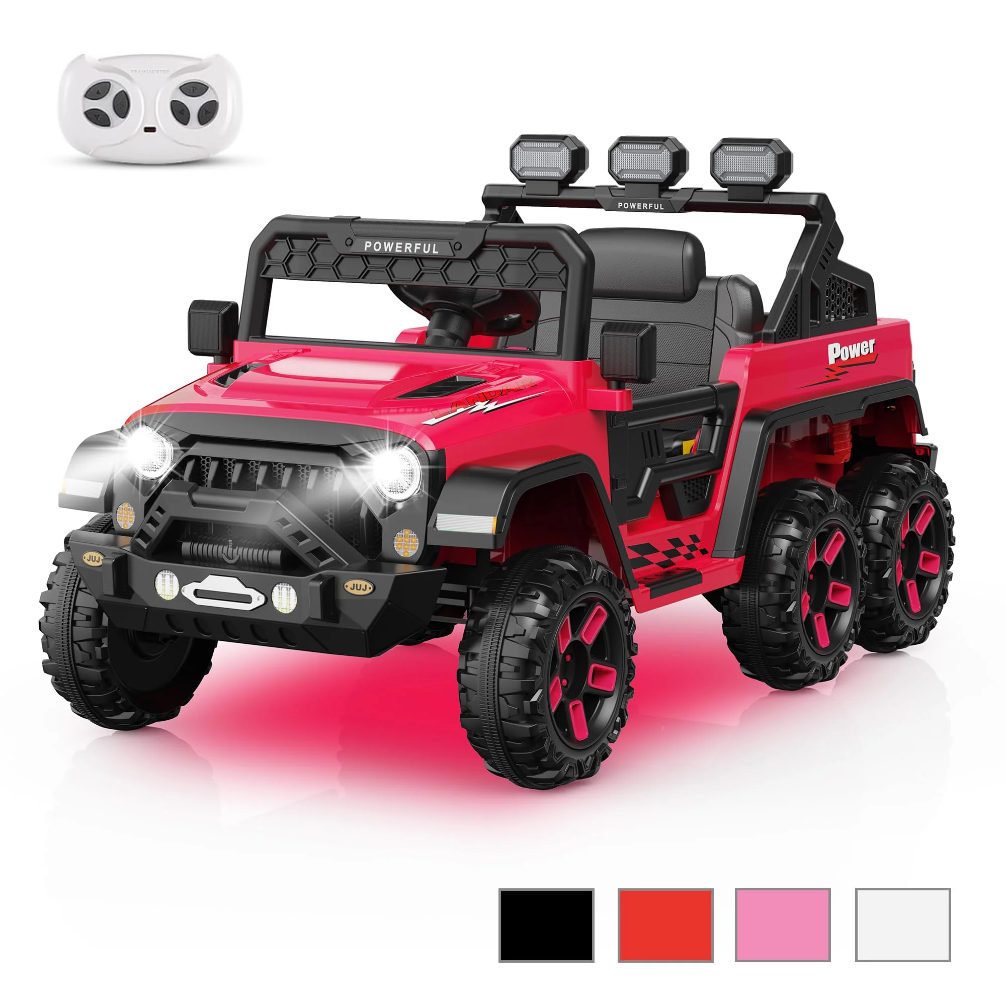 Garvee 24V 4WD Ride on Car Kids Ages 3-8, with 6 EVA Wheels, Battery Powered & Remote Control, 3 Adjustable Speeds, Soft Start, Battery Display, Music - Rose Red
