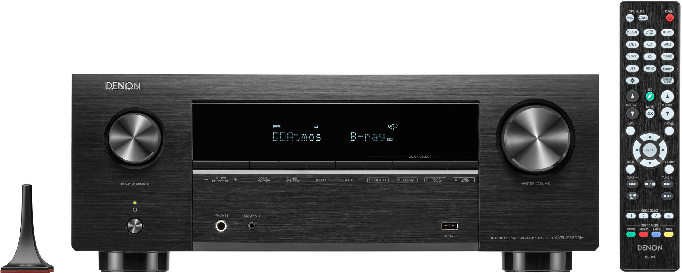 2026 Denon – AVR-X3800H (105W X 9) 9.4-Ch. with HEOS and Dolby Atmos 8K Ultra HD  HDR Compatible AV Home Theater Receiver with Alexa – Black