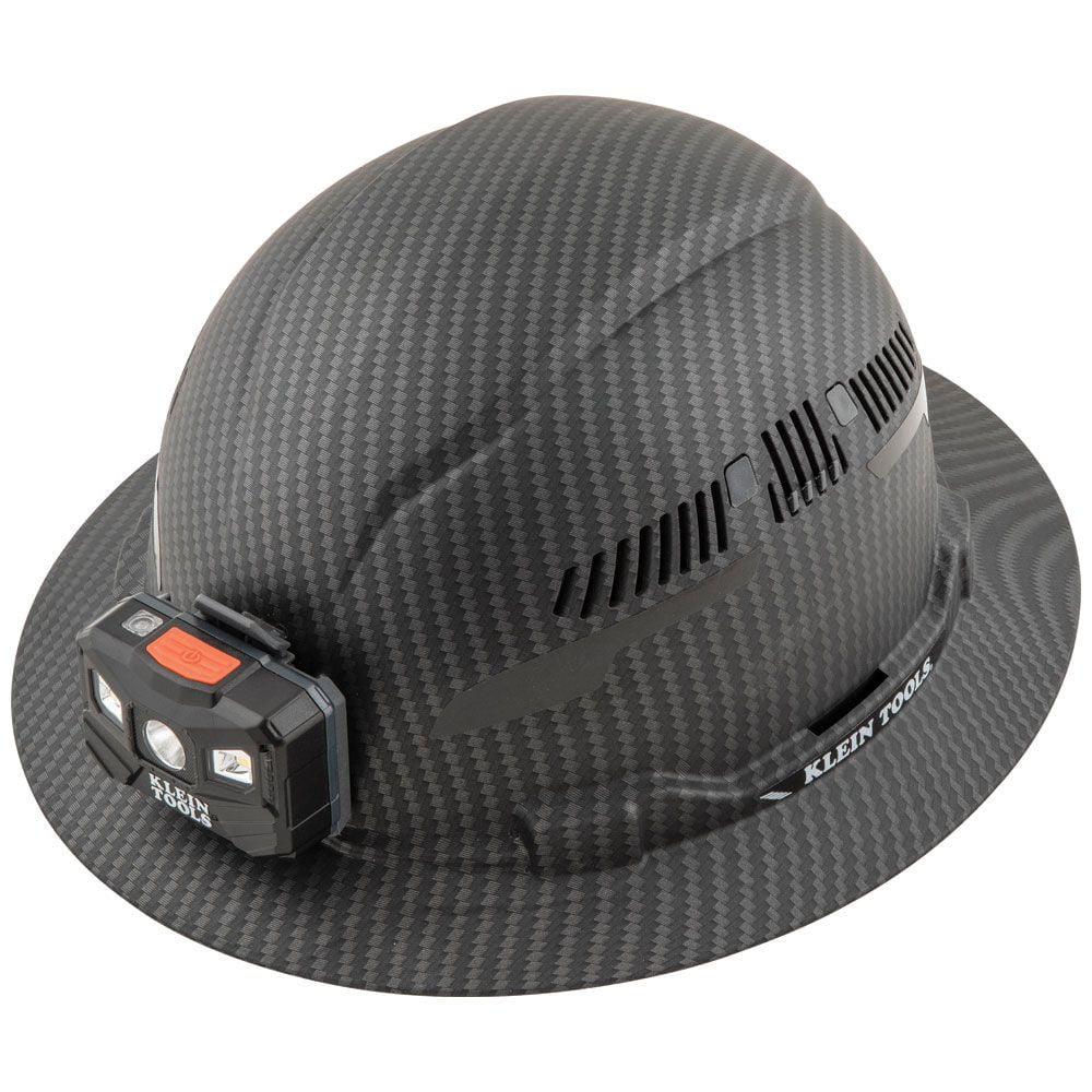 2026 Klein Tools 60347 Premium KARBN Pattern Class C, Vented, Full Brim Hard Hat with Rechargeable Lamp