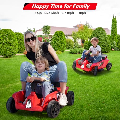 Garvee 2 Seaters 4-Wheelers Electric Ride On Toy for Kids, 24V 120W*2 Powerful Motors Max Load 200 Lbs, Two Driver Modes + Remote Control Modes for Toddlers Child with Music, USB, Storage Box, Red