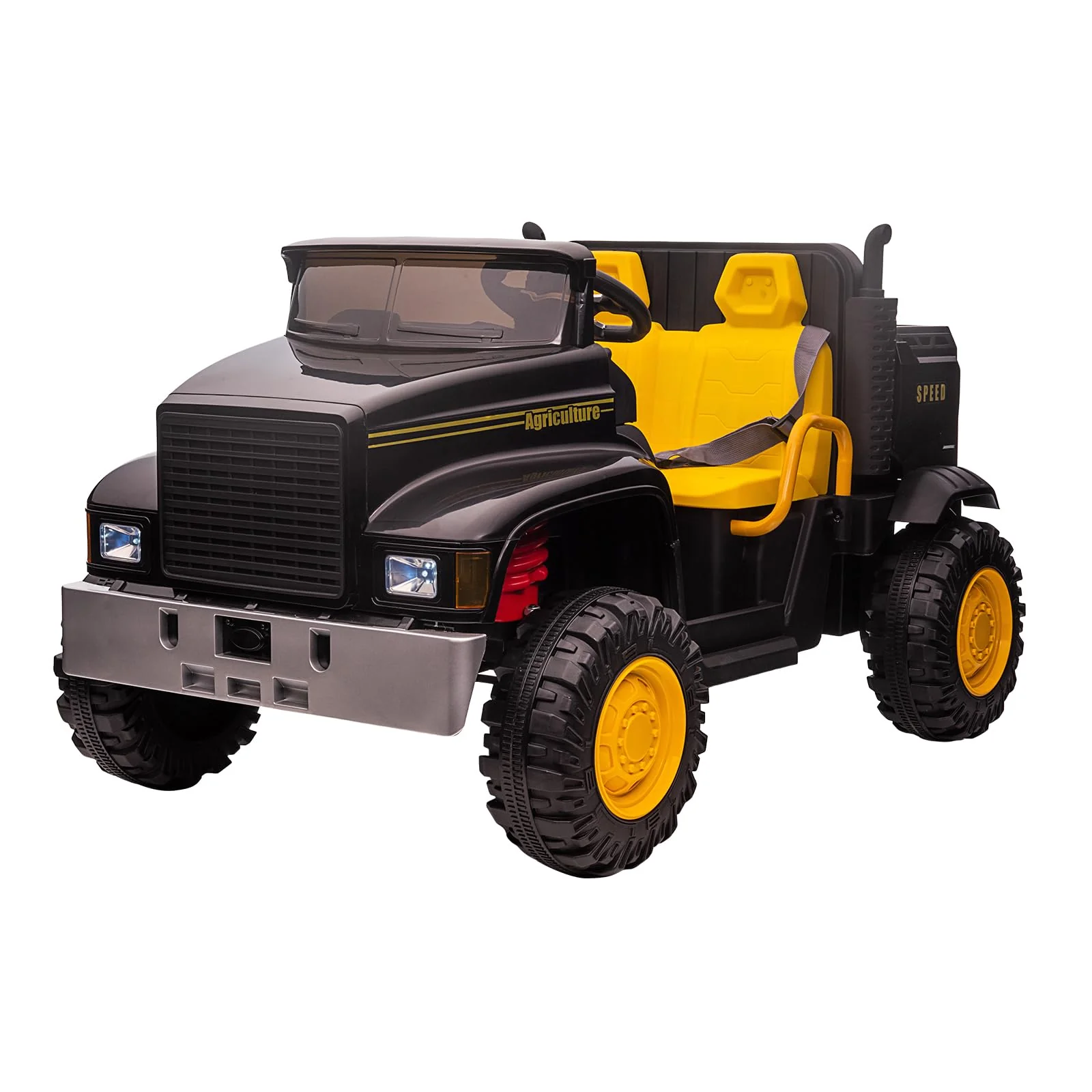 Garvee 24V Ride On Truck with Remote Control Electric UTV Vehicles with Dump Bed, 4WD Power 4x200W Motors,4xSpring Suspension, 3 Speeds, 2 Seater Kids Ride On Toys Best Gifts for Kids - Black