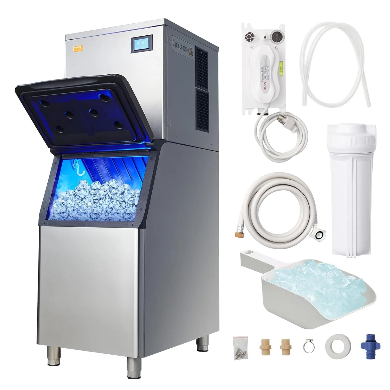 2026 VEVOR Commercial Ice Maker, 360LBS/24H Ice Making Machine with 330.7LBS Large Storage Bin