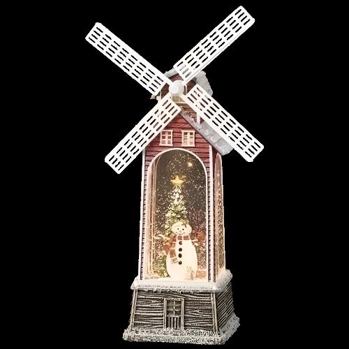 LED Musical Swirl Rotation Windmill W/ Snowman And Christmas Tree, 11.25