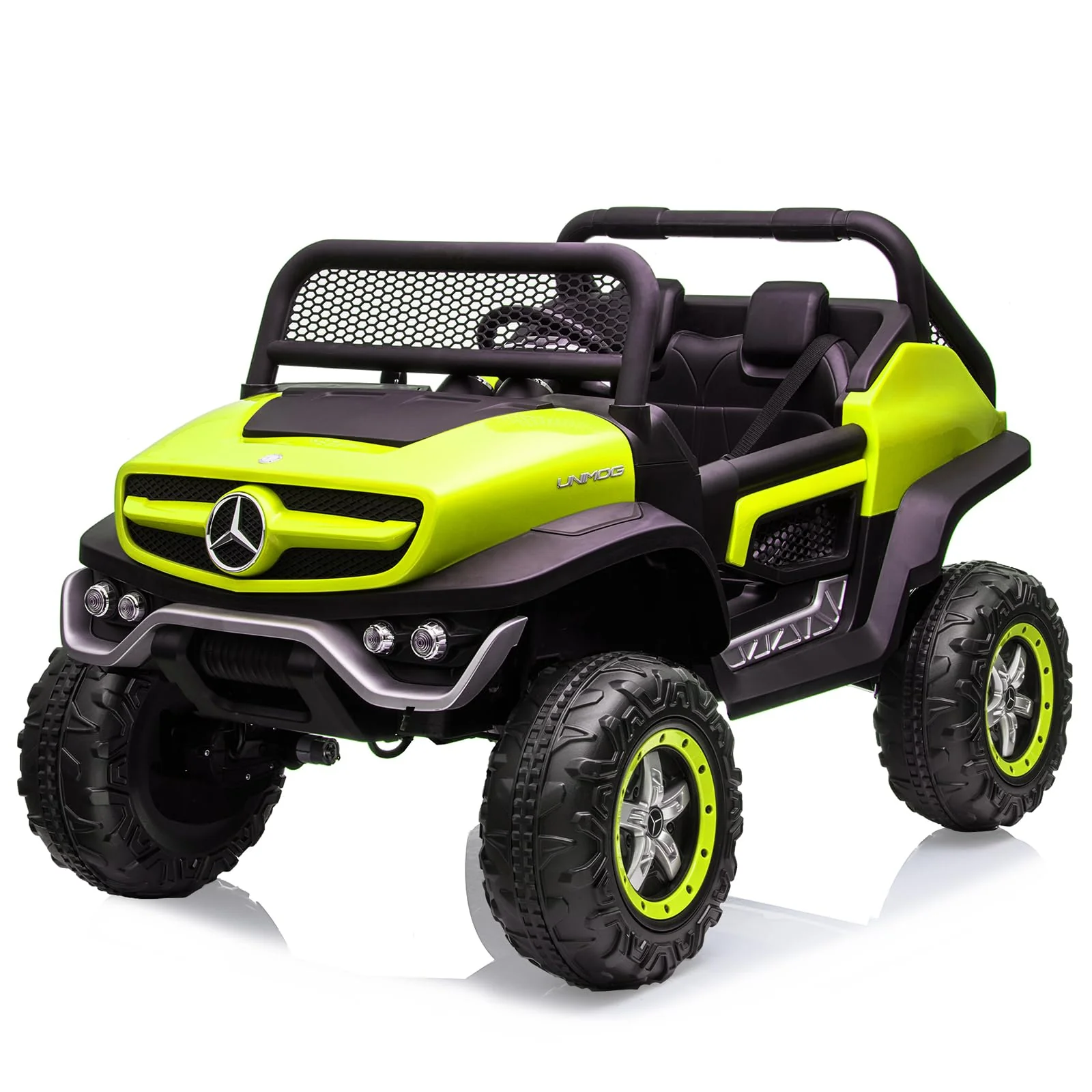 Garvee 2 Seater Kids Ride On Truck 24V Ride On Toy Licensed Mercedes Benz Battery Powered Electric Vehicle for Toddles With Remote Control, Battery Display, Trunk, Spring Suspension, Led Lights, Music, Green