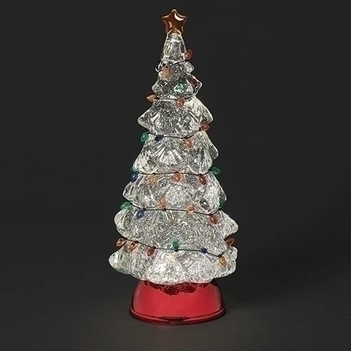 Lighted Swirl Tree w/Christmas Lights on Red Base, 12.5