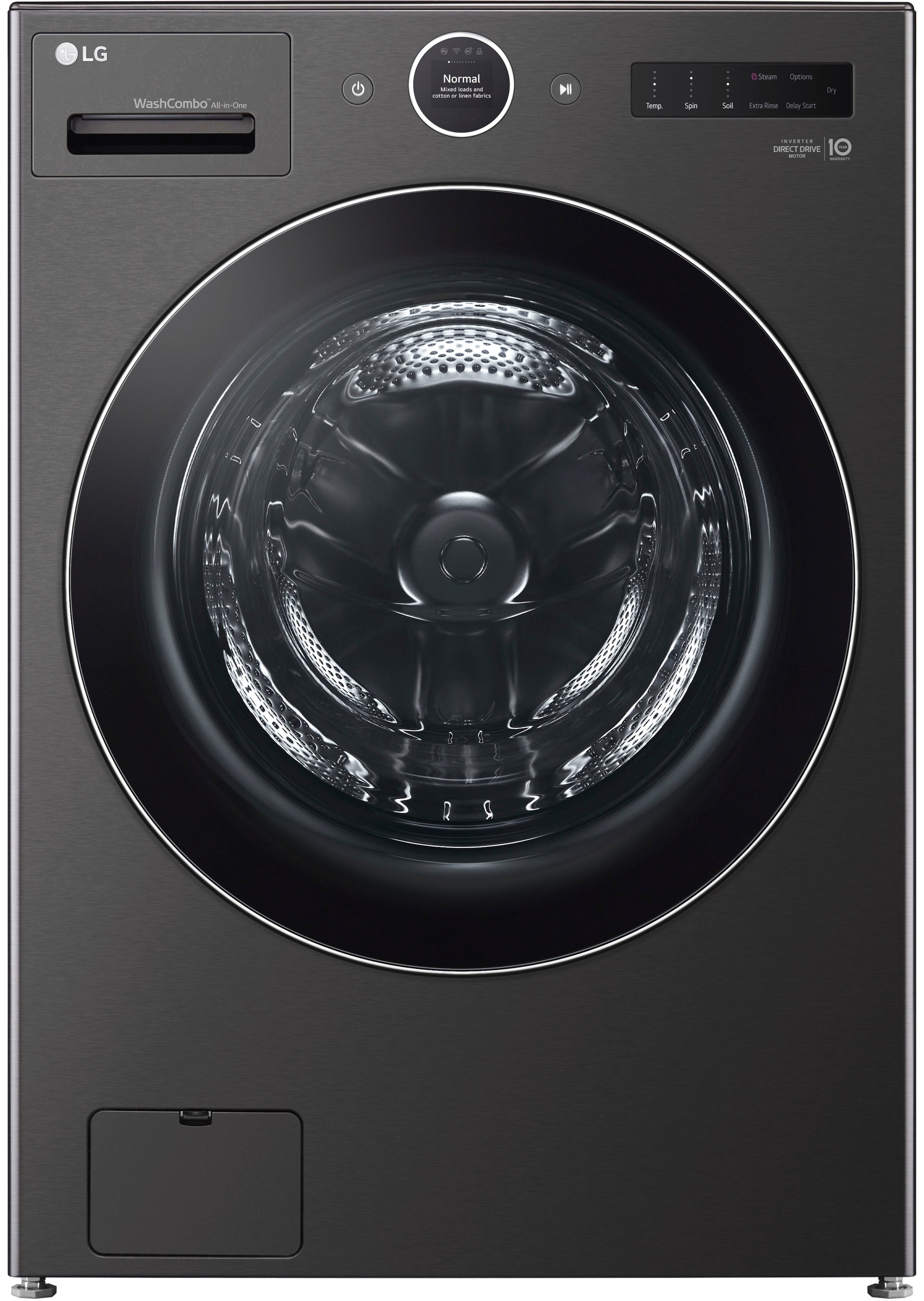 2026 LG – 5.0 Cu. Ft. HE Smart Mega Capacity All-in-One Electric Washer/Dryer WashCombo with Steam and Ventless Inverter Heat Pump – Black Steel