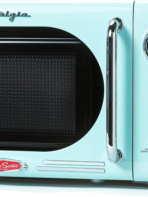 2026 Nostalgia Retro Compact Countertop Microwave Oven – 0.7 Cu. Ft. – 700-Watts with LED Digital Display – Child Lock – Easy Clean Interior – Aqua