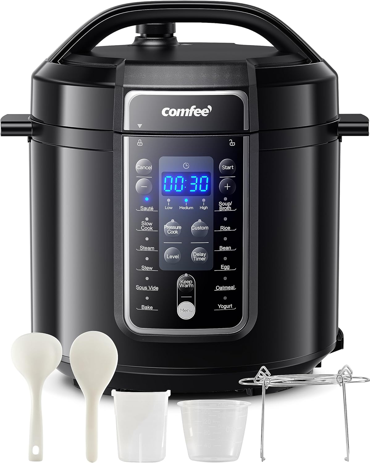 2026 COMFEE’ 9-in-1 Electric Pressure Cooker 14 Presets Instant Multi Cooker Olla de Presion Non-Stick Pot Yogurt Maker Rice Cooker Slow Cooker Sauté Steamer 6 Quarts Black  Aluminum