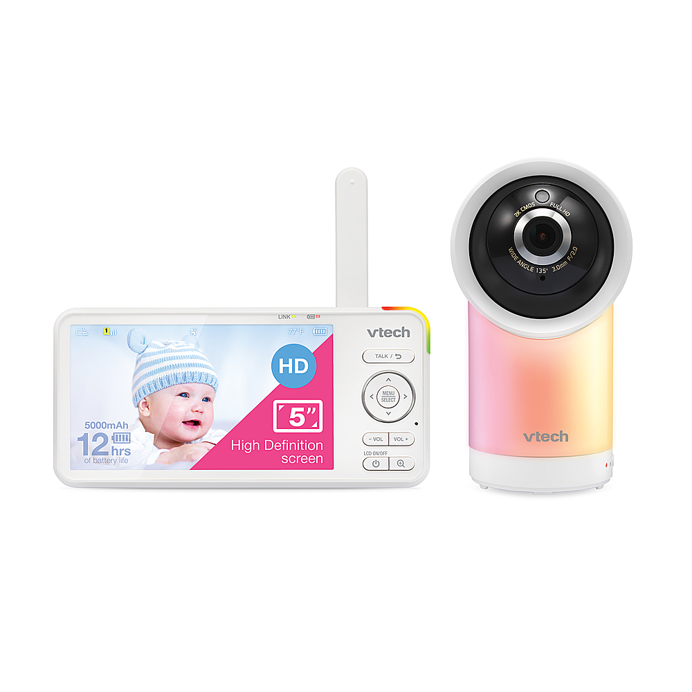 2026 VTech – 1080p Smart WiFi Remote Access 360 Degree Pan & Tilt Video Baby Monitor with 5” Display, Night Light – White