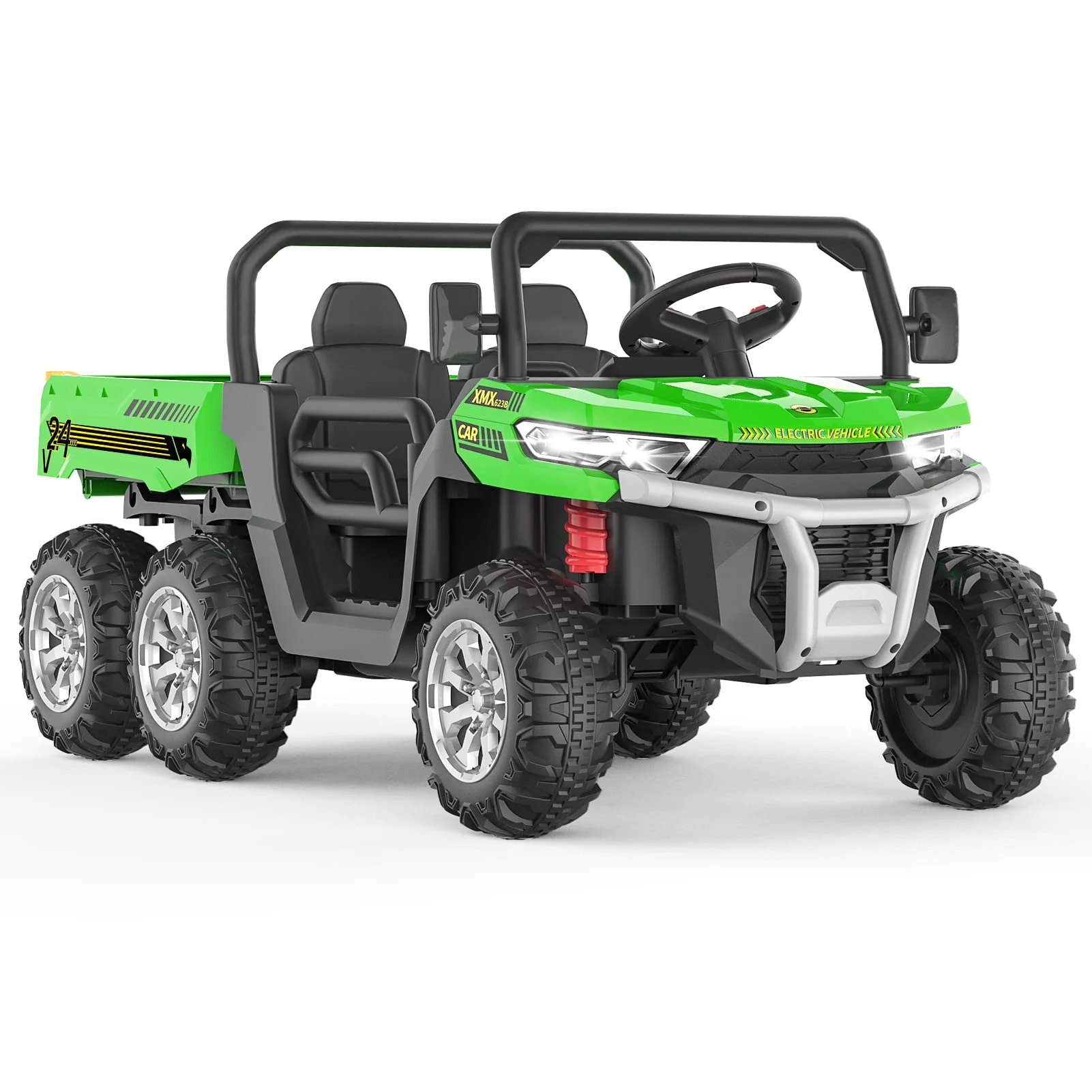 Garvee 2-Seater 6x6 Ride-On Dump Truck: 24V, Remote Control, Battery Powered UTV,Tires, 6-Wheeler, for 3 years and up - Green