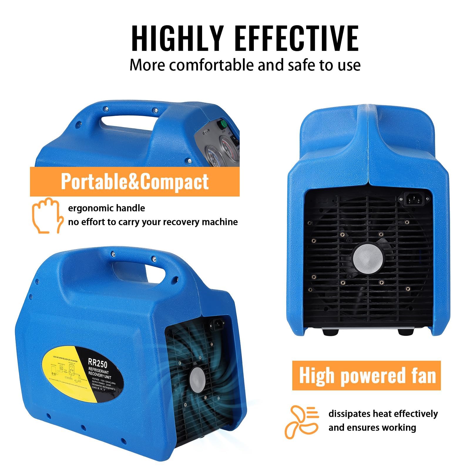 Garvee 110-120V Ac 60Hz 3/4 Horsepower Single Cylinder Portable Refrigerant Recovery Machine,Blue
