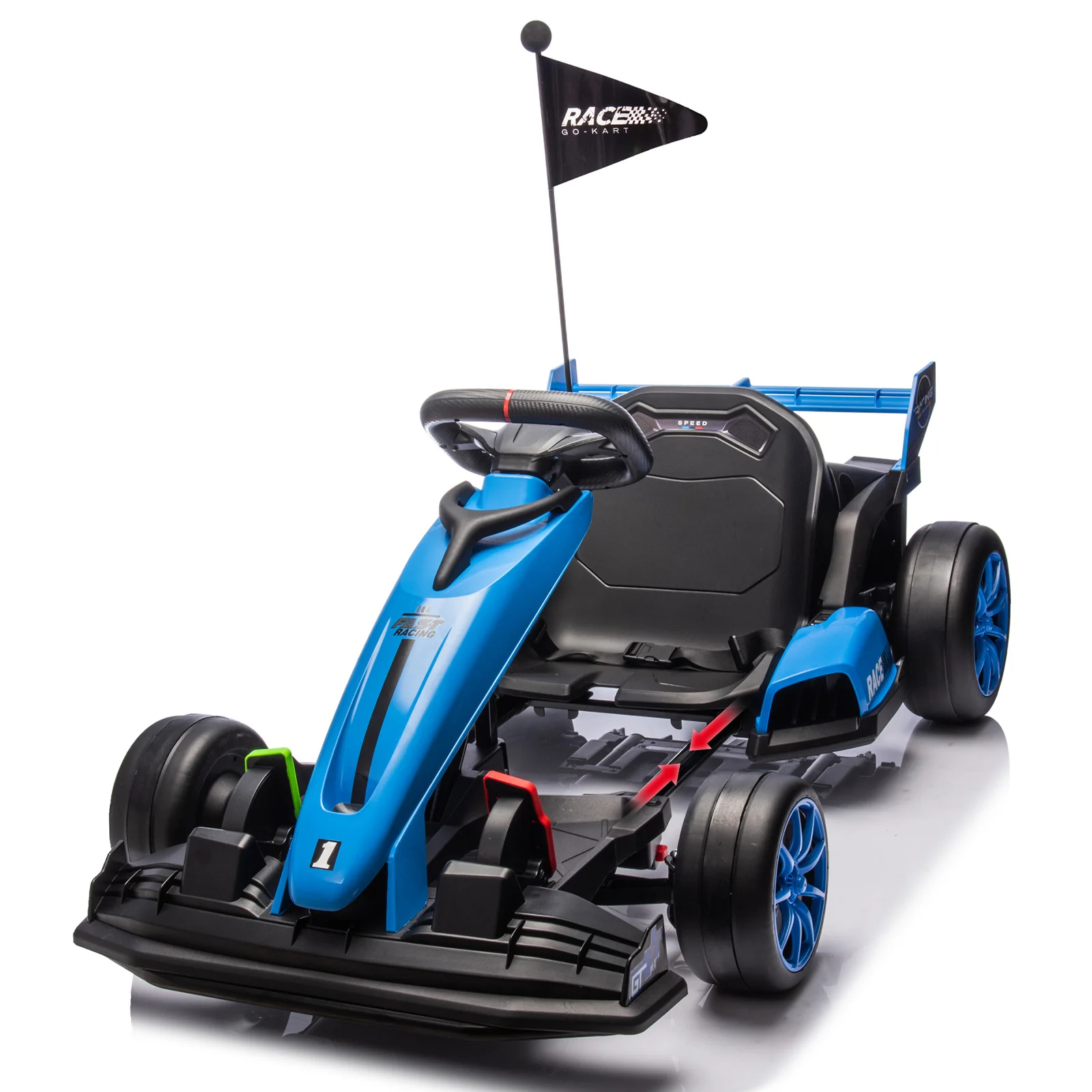 Garvee 24V Kids Ride on Go Kart, 7.5mph Variable High Speed Drifting Car, 7ah Battery 200W*2 Motors ,Length Ajustable Max Load 135lbs, Power Display Racing Toy for for Kids Child 6+ ,Blue