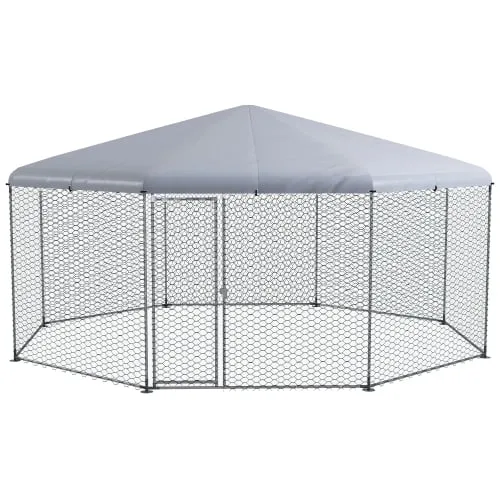 PawHut Large Metal Chicken Coop Chicken Run for Chicken, Ducks and Rabbits with Waterproof and Anti-UV Cover, Walk-in Poultry Cage Hen House for Outdoor and Yard Farm Use, 17' x 15.7' x 9'