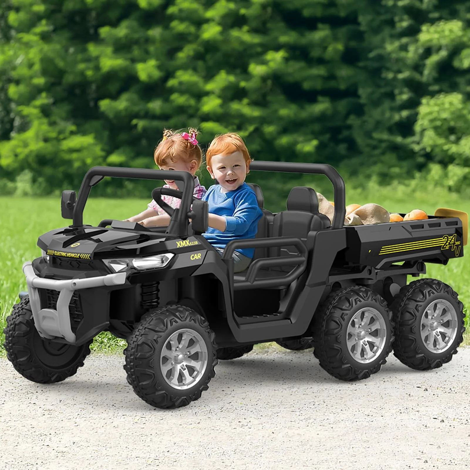 Garvee 2-Seater Ride on Car,6X6 24V Kids Ride On Dump Truck with Remote Control Electric Utility Vehicles UTV Battery Powered 6 Wheeler, for 3 years and up - Black