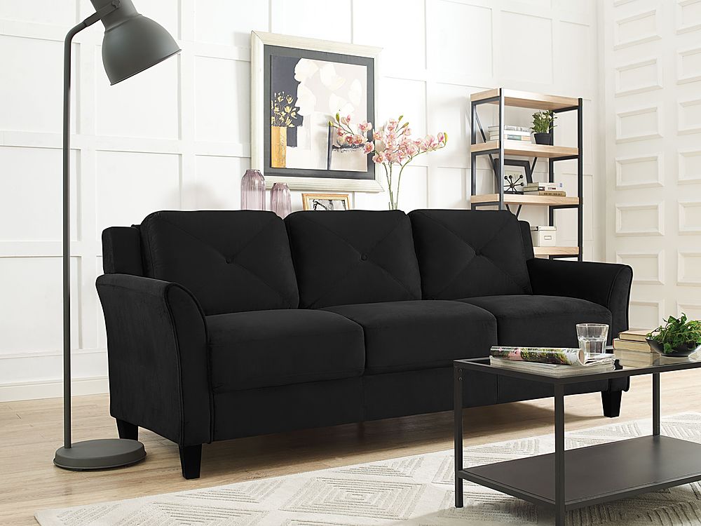 2026 Lifestyle Solutions – Hartford Sofa Upholstered Microfiber Curved Arms – Black