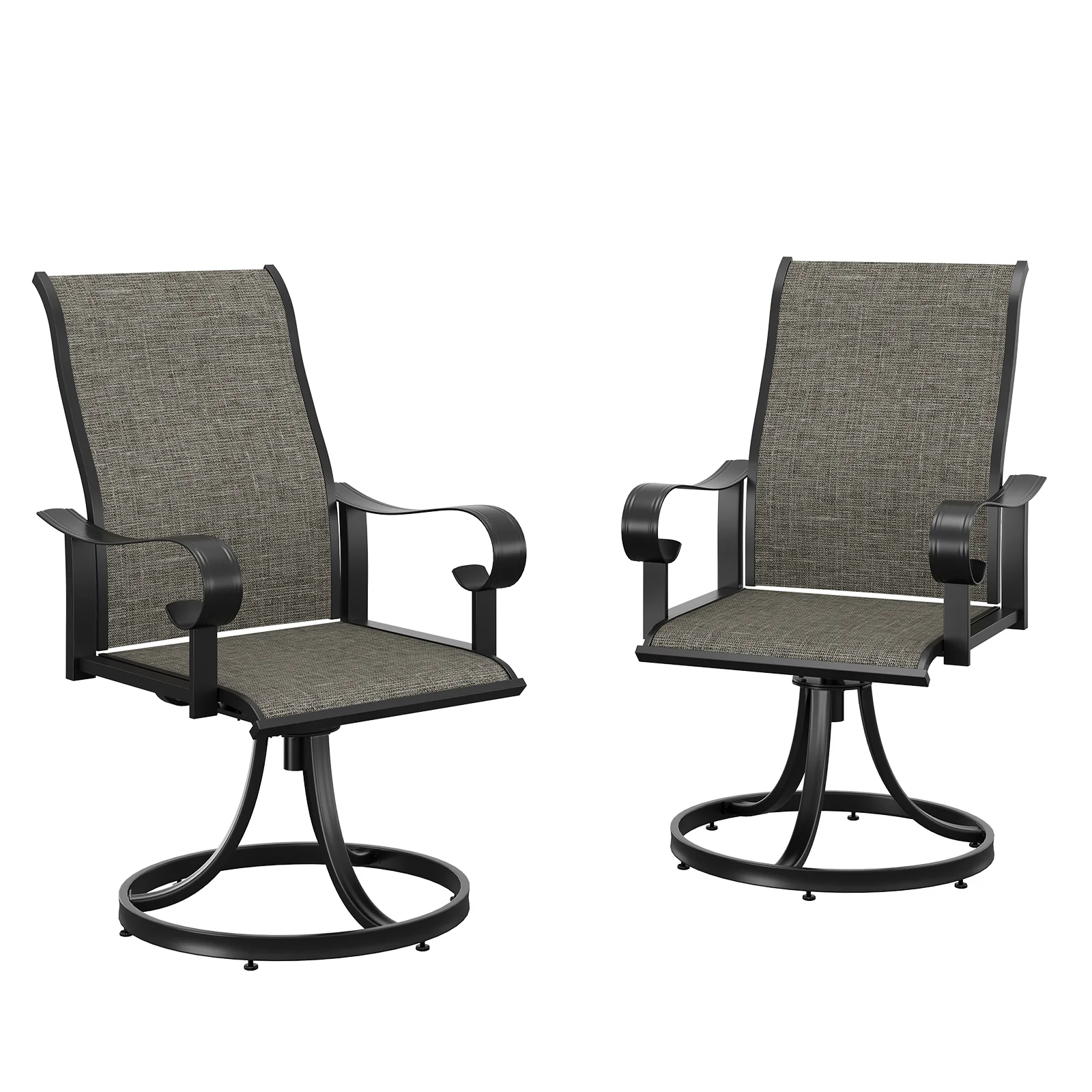 Garvee Patio Swivel Chairs Set of 2, Outdoor Swivel Rocker Dining Chairs with All Weather Textilene High Back & Metal Frame, for Backyard Deck Lawn Garden, Brown