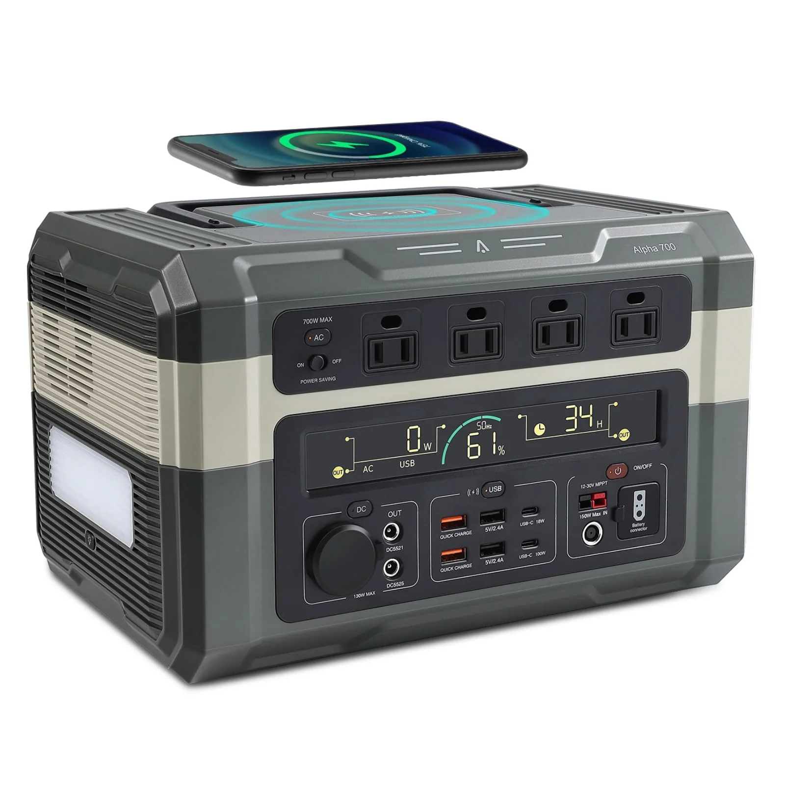 Garvee 700W Portable Power Station, 614Wh Outdoor Solar Generator Mobile Lithium Battery Pack with 110V/500W AC Outlet, 4 AC Outlets, 1 Hour Fast Charging, 100W USB-C PD Output for Outdoor Camping