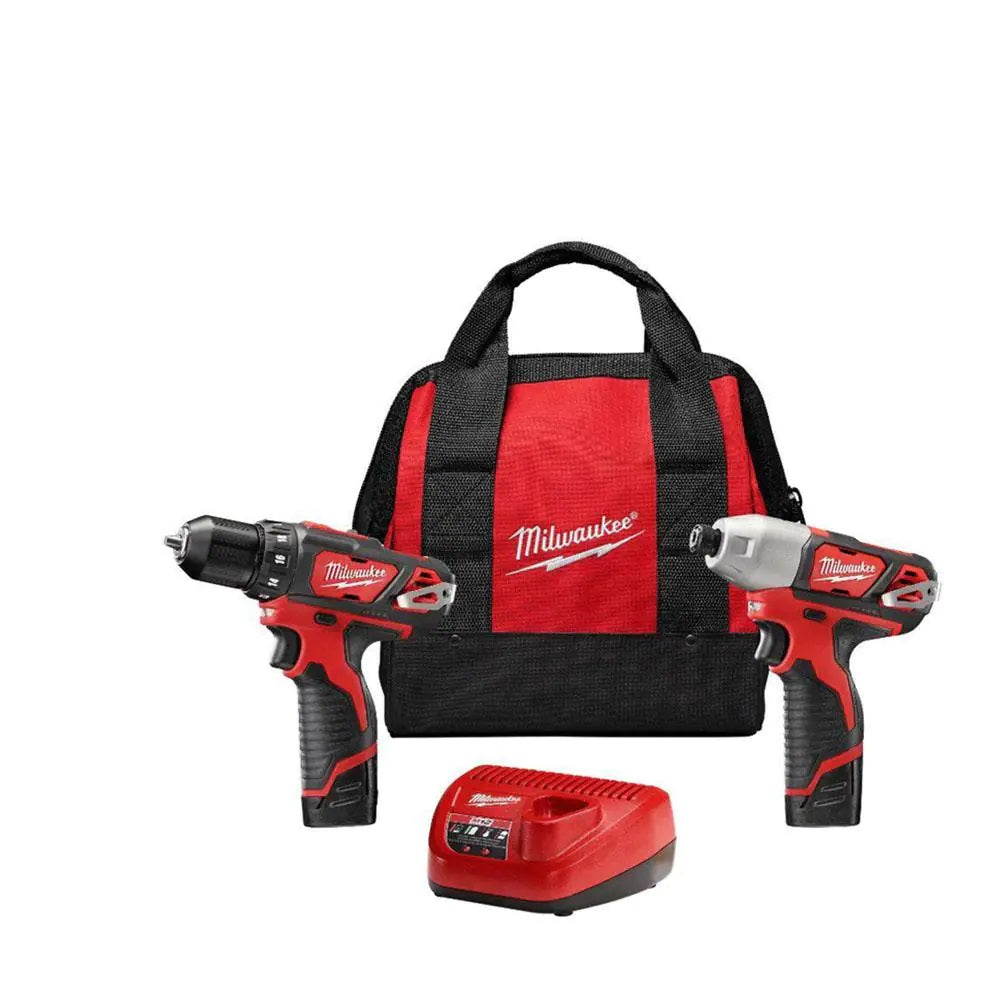 Milwaukee M12 12-Volt Lithium-Ion Cordless Drill Driver/Impact Driver Combo Kit w/ Two 1.5Ah Batteries, Charger Tool Bag (2-Tool)