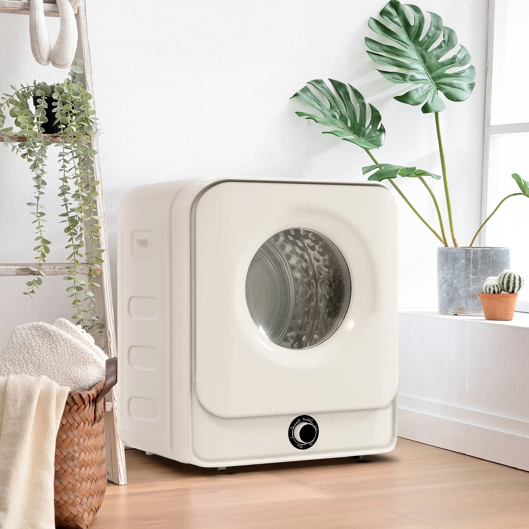 1.95 Cu.ft Front Load Clothes Dryer, Portable Compact Dryer 830W, 5 Drying Modes, Stainless Steel Drum, with Overheat Protection, Dust Removal, Deodorization and Lint Removal Functions, White