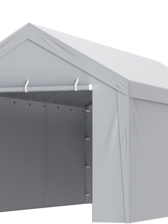 2026 VEVOR Carport Replacement Canopy Cover Top + Side Wall 10 x 20 ft  Garage Tent Shelter Tarp Heavy-Duty Waterproof & UV Protected  Easy Installation with Ball Bungees Grey (Frame Not Included)