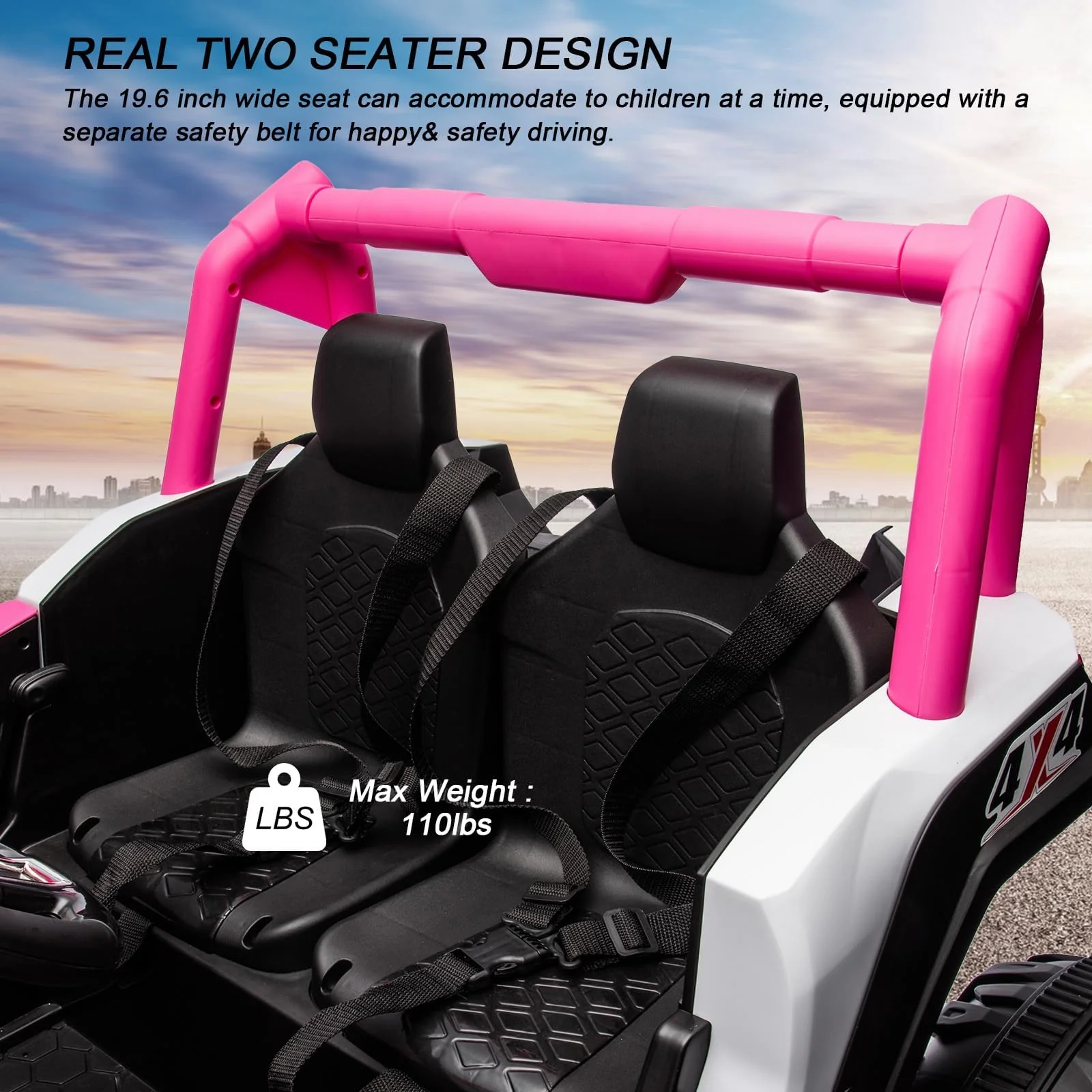 Garvee 2 Seater Ride on Car,12V Battery Powered Off-Road UTV Toy,Electric Car with Remote Control,Metal Frame,EVA Wheels,LED,Spring Suspension for 3-8 Boys&Girls - Pink