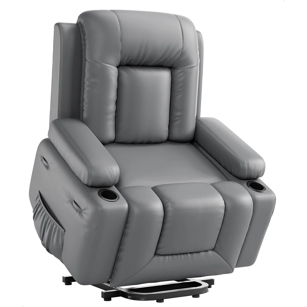 Garvee Electric Power Lift Recliner Chair Sofa, PU Leather Lift Chair with Heat and Massage for Elderly People, Wide Electric Massage Chair with Remote Control for Living Room, Gray