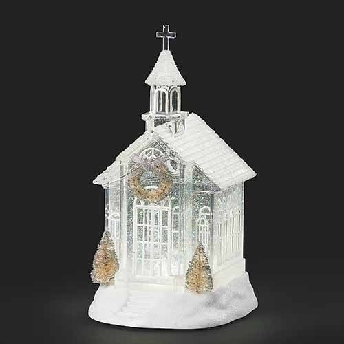 LED Swirl White And Gold Church Tabletop Decor, 10.25