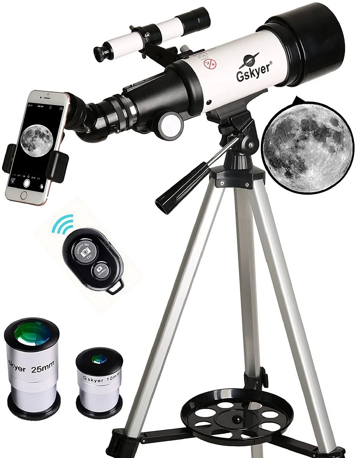 Gskyer Telescope, 70mm Aperture 400mm AZ Mount Astronomical Refracting Telescope ，Carry Bag, Phone Adapter and Wireless Remote